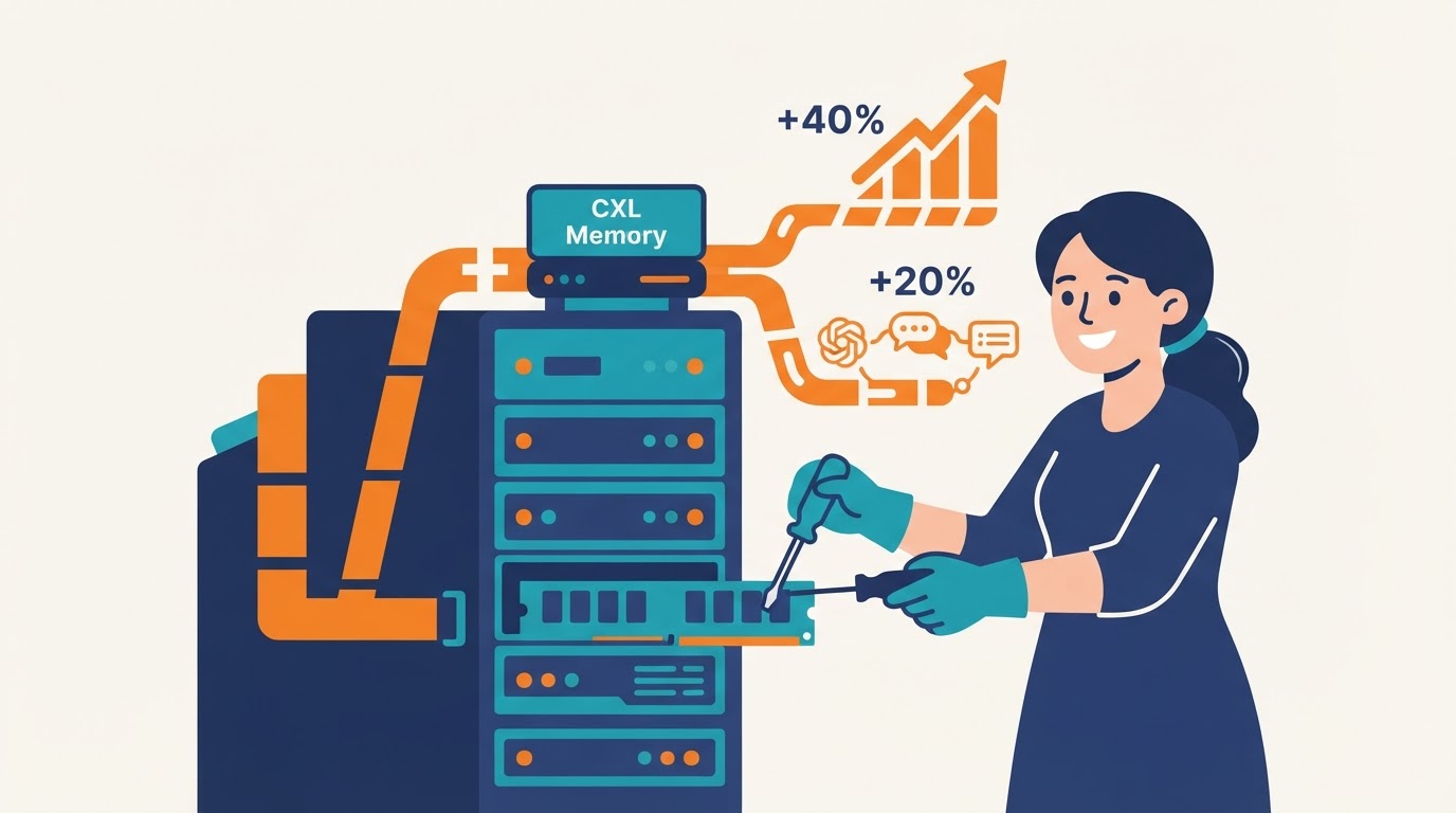 Cartoon illustration for "Researchers benchmarked CXL memory expansion for AI inference on Xeon"