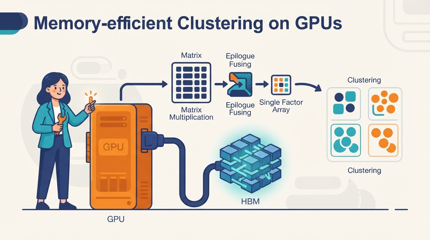 Cartoon illustration for "Researchers designed GEM-KMeans for memory-efficient clustering on GPUs"