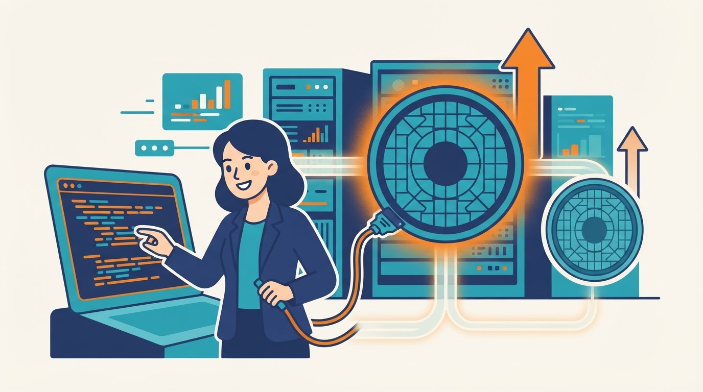 Cartoon illustration for "Researchers built Wavel to compile code for wafer-scale chips"